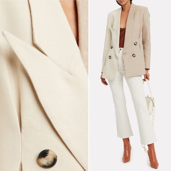 Acler Belvue Linen Blazer Jacket Double Breasted Two Tone Color Block Tan 8 NWOT - Picture 14 of 14